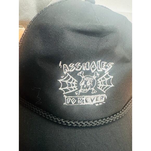 A**HOLES LIVE FOREVER Adult Black Trucker Skull Spiderweb Hat Cap - Picture 2 of 7